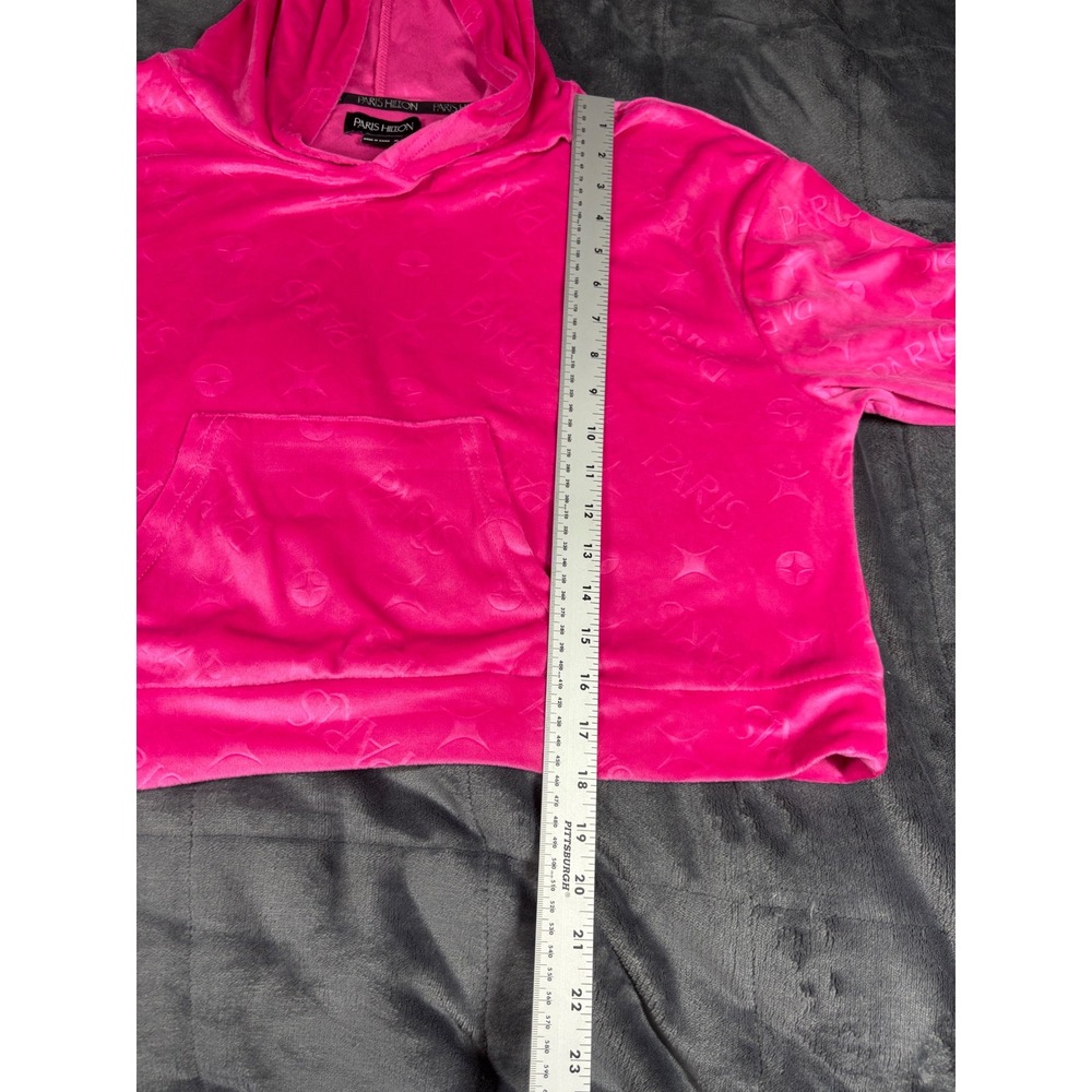 Paris Hilton‎ Womens XL Hot Pink Velour Cropped Hoodie Thats Hot Rhinestone Y2K - Picture 6 of 9